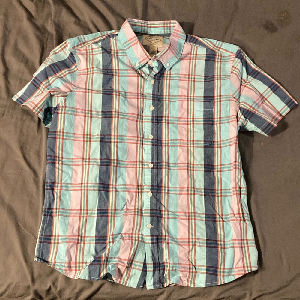 St. John's Bay Blue and Pink Plaid Short Sleeve Shirt